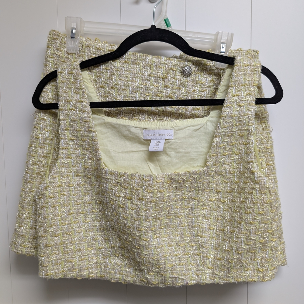 Textured Pastel Yellow Tweed Skirt